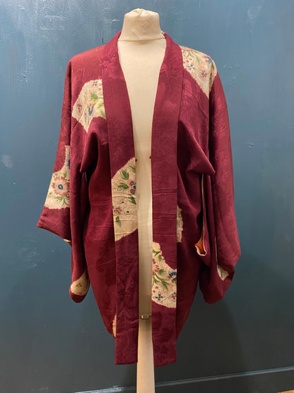 Vintage Japanese Kimono Burgundy Haori 100% Silk by Kimono Lab