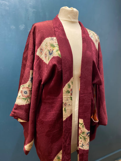 Vintage Japanese Kimono Burgundy Haori 100% Silk by Kimono Lab