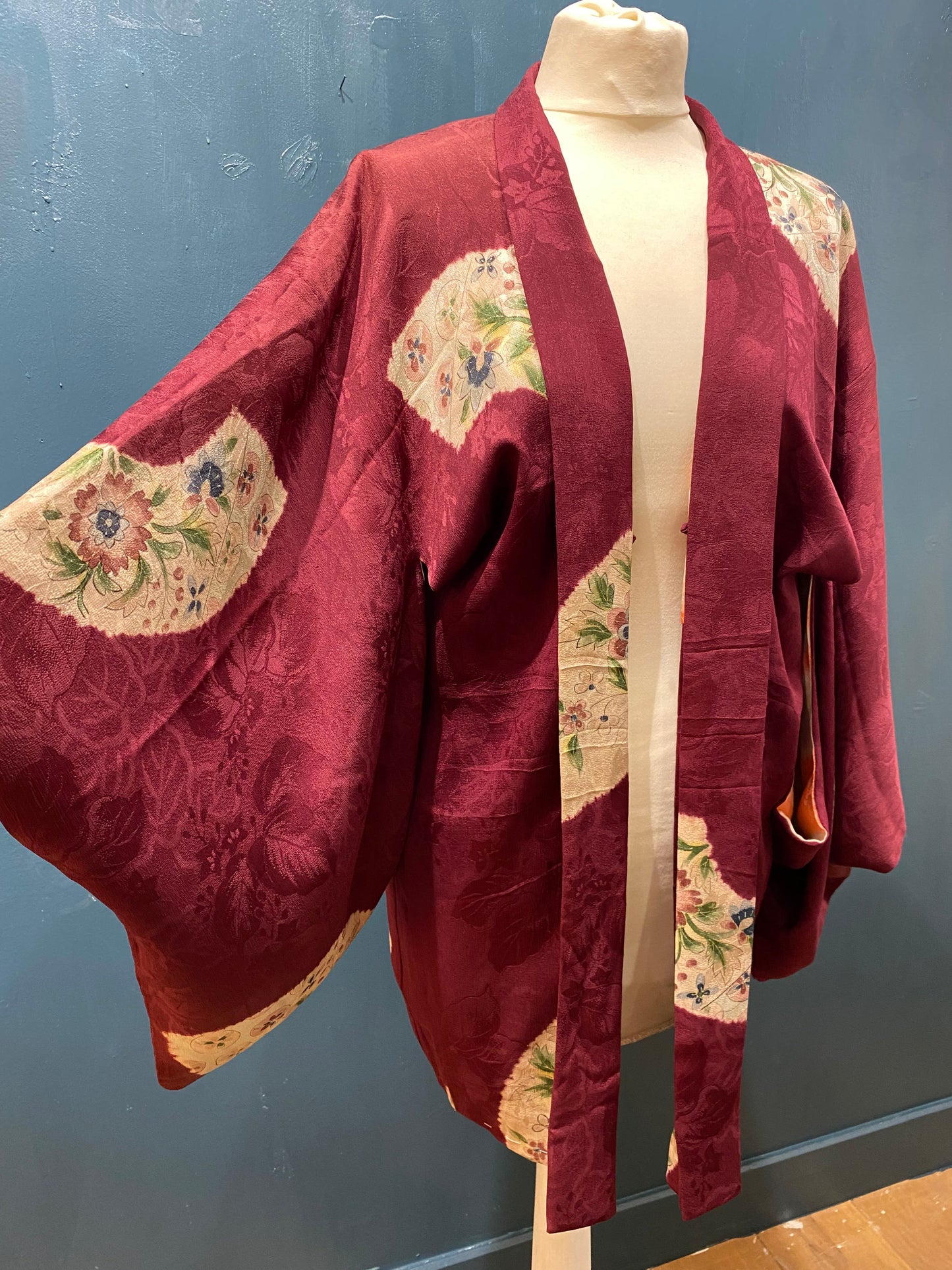 Vintage Japanese Kimono Burgundy Haori 100% Silk by Kimono Lab