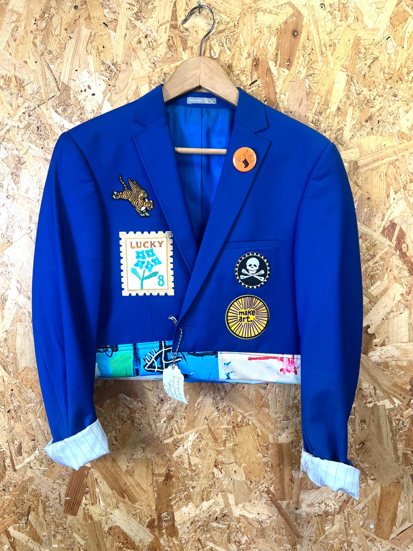 Upcycled  Blue Blazer With Pins And Patches by Snacks