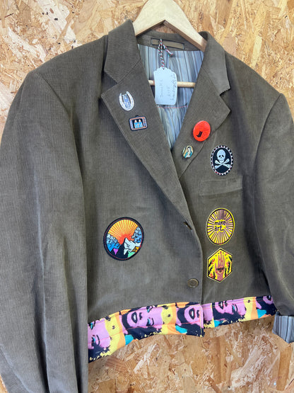 Upcycled Green Blazer With Pins And Patches, Marilyn Monroe Artwork by Snacks