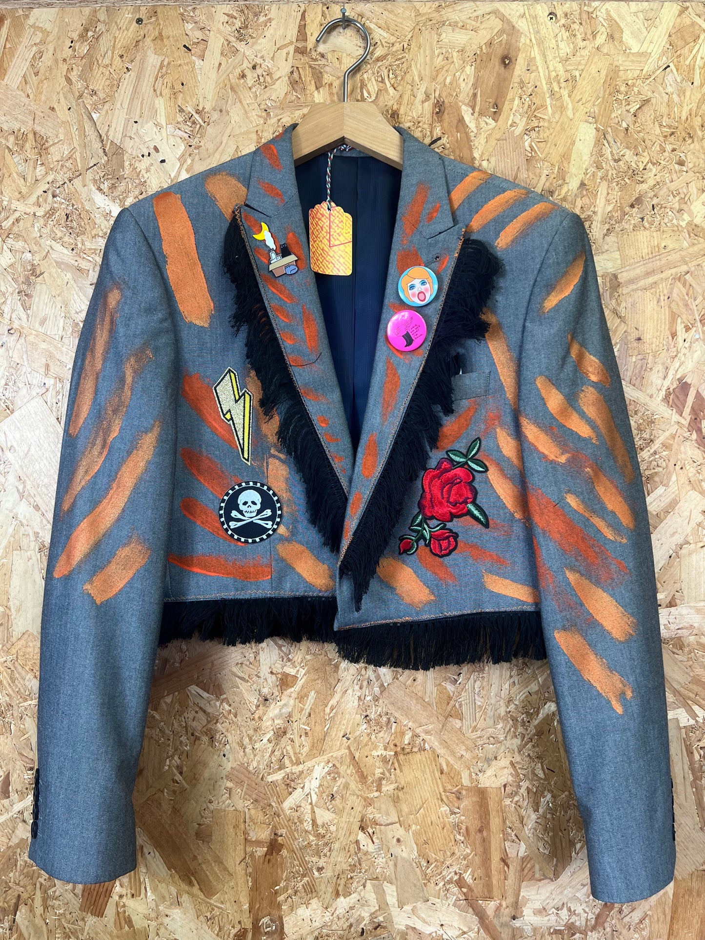 Upcycled Blazer With Pins And Patches, Cats Back by Snacks