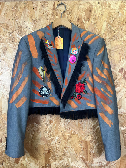 Upcycled Blazer With Pins And Patches, Cats Back by Snacks