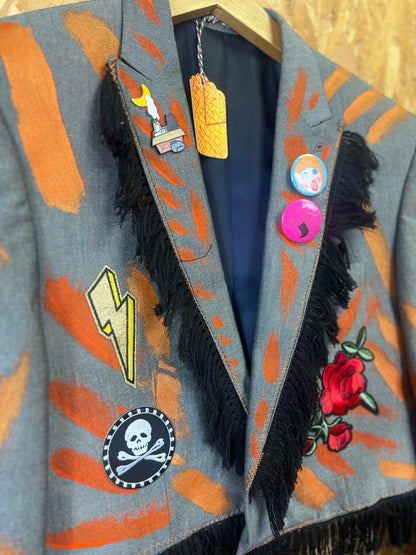 Upcycled Blazer With Pins And Patches, Cats Back by Snacks