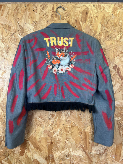 Upcycled Blazer With Pins And Patches, Cats Back by Snacks