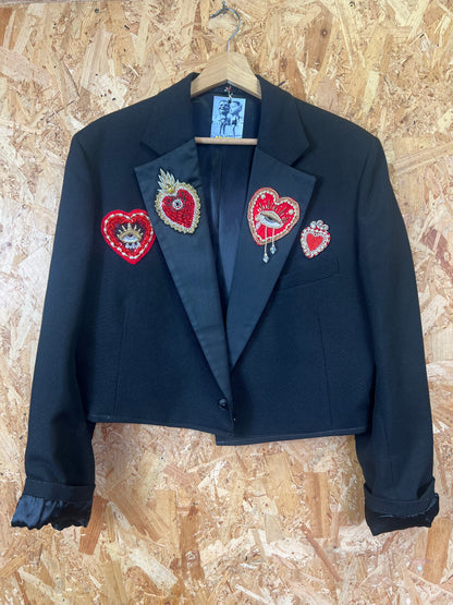 Upcycled Black Blazer With Heart Patchesby Snacks
