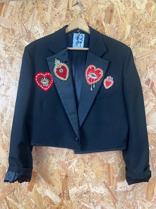Upcycled Black Blazer With Heart Patchesby Snacks