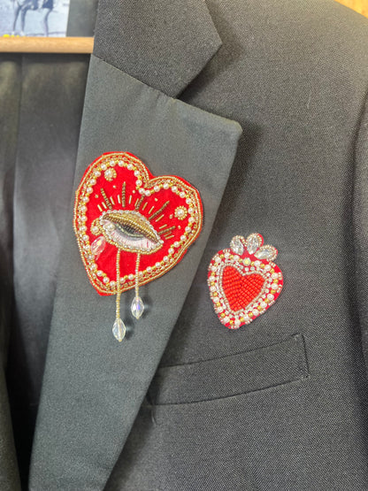 Upcycled Black Blazer With Heart Patchesby Snacks