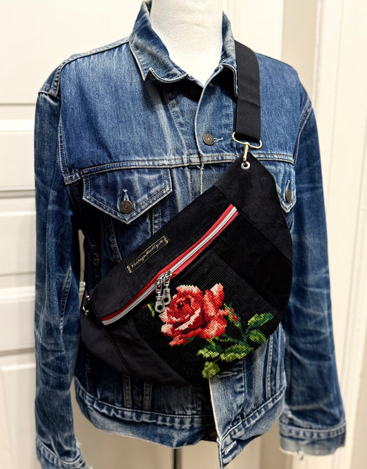 Vintage needlepoint red zip French vintage tapestry bum bag by Vintagemadbym