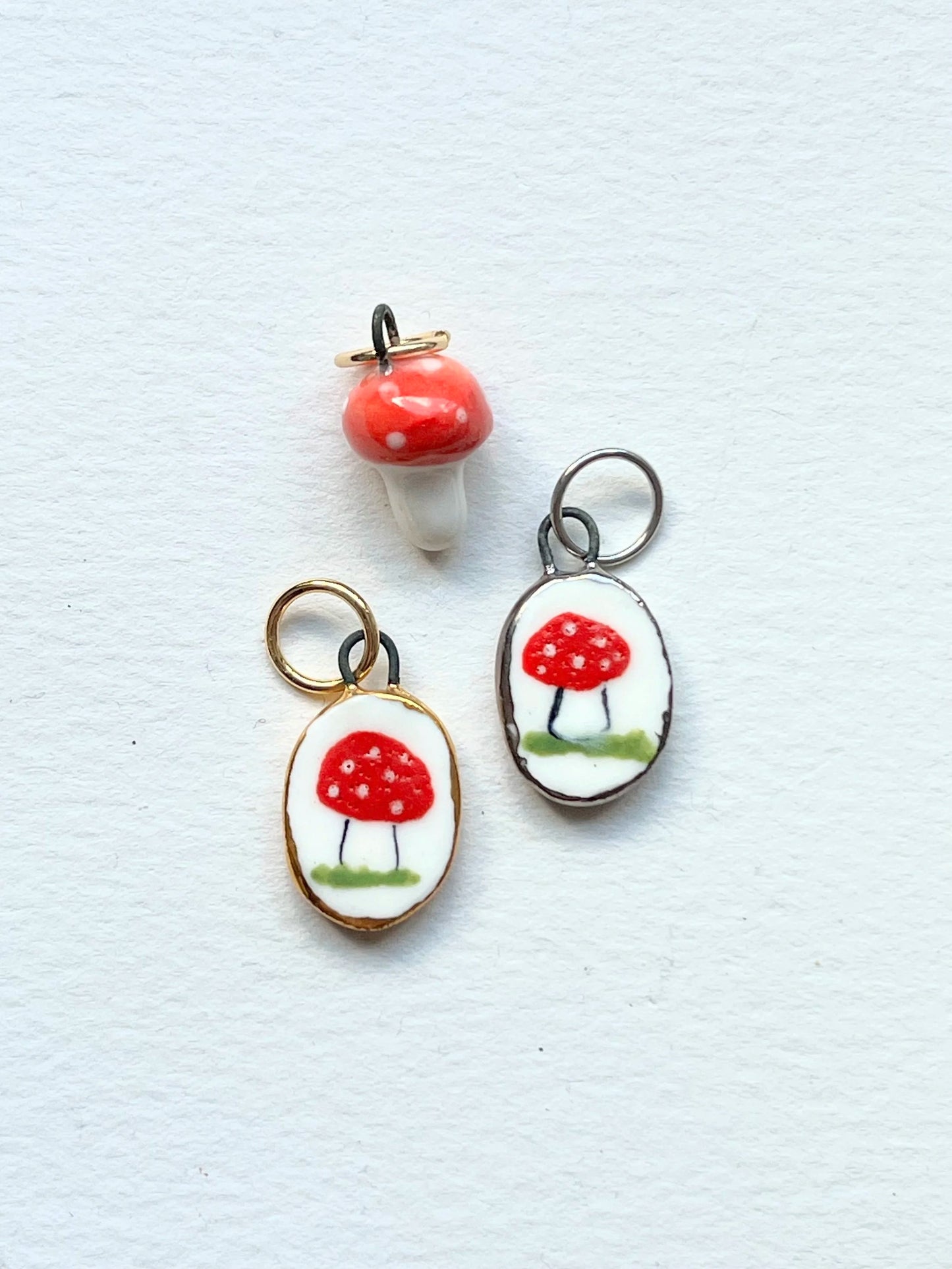 Little Hand-painted Porcelain Mushroom Pendant By REBECCA EDELMANN