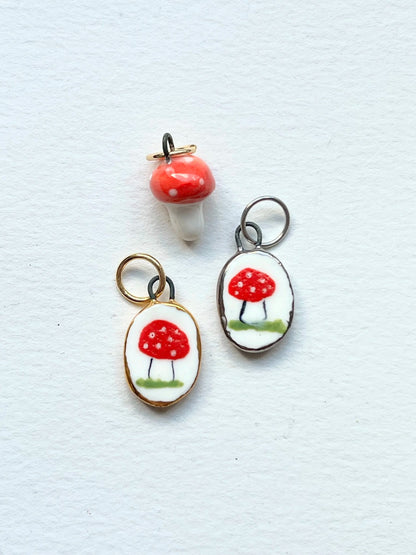Little Hand-painted Porcelain Mushroom Pendant By REBECCA EDELMANN