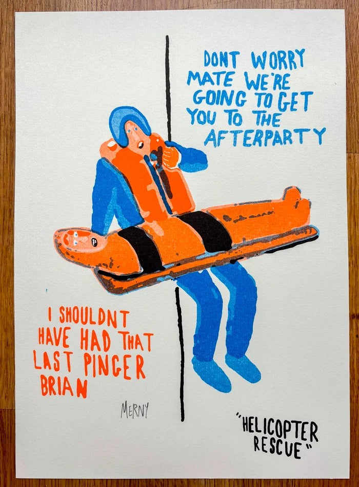 HELICOPTER RESCUE  Riso Print By Merny Wernz