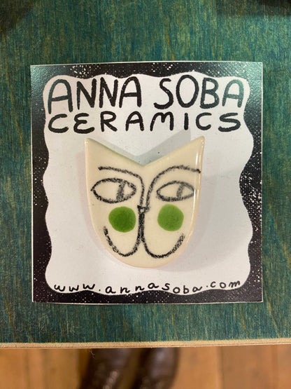Ceramic  White Cat Brooch by Anna Soba