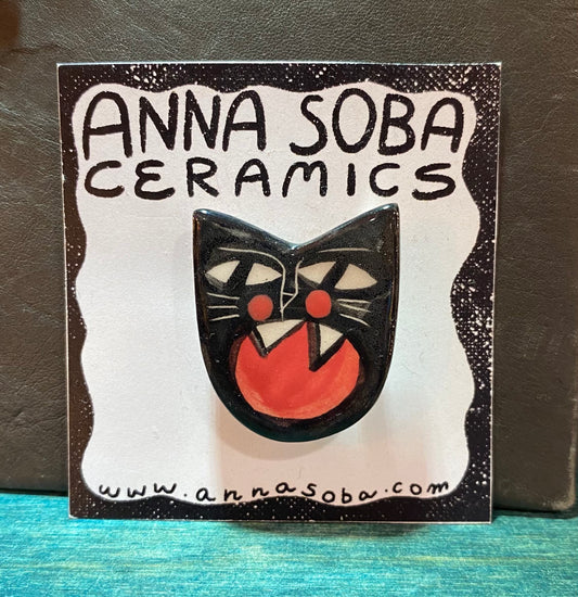Ceramic Black Cat Brooch by Anna Soba