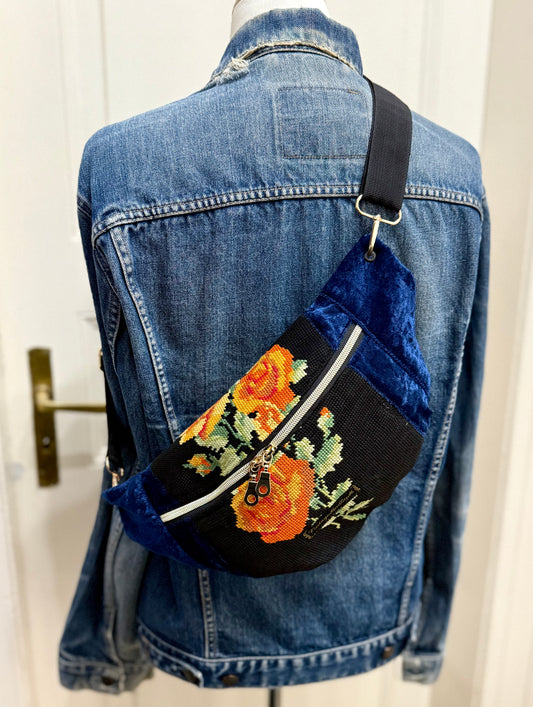 Vintage needlepoint design French tapestry bum bag by Vintagemadbym