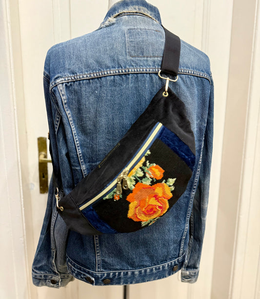 Vintage needlepoint design French tapestry bum bag by Vintagemadbym