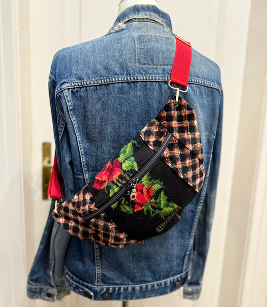 Vintage needlepoint design French tapestry bum bag by Vintagemadbym