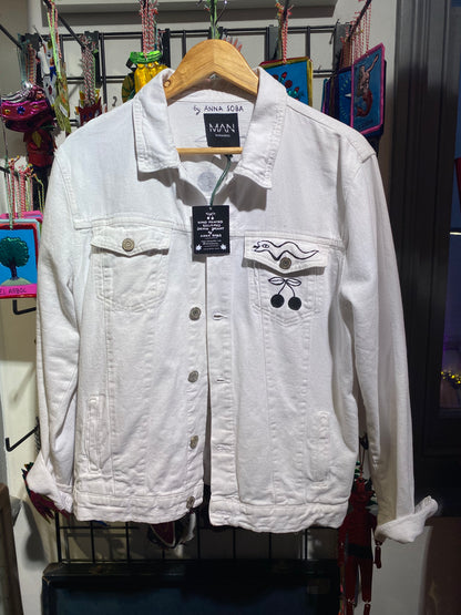 Reclaimed White Denim Jacket Hand Painted by Anna Soba