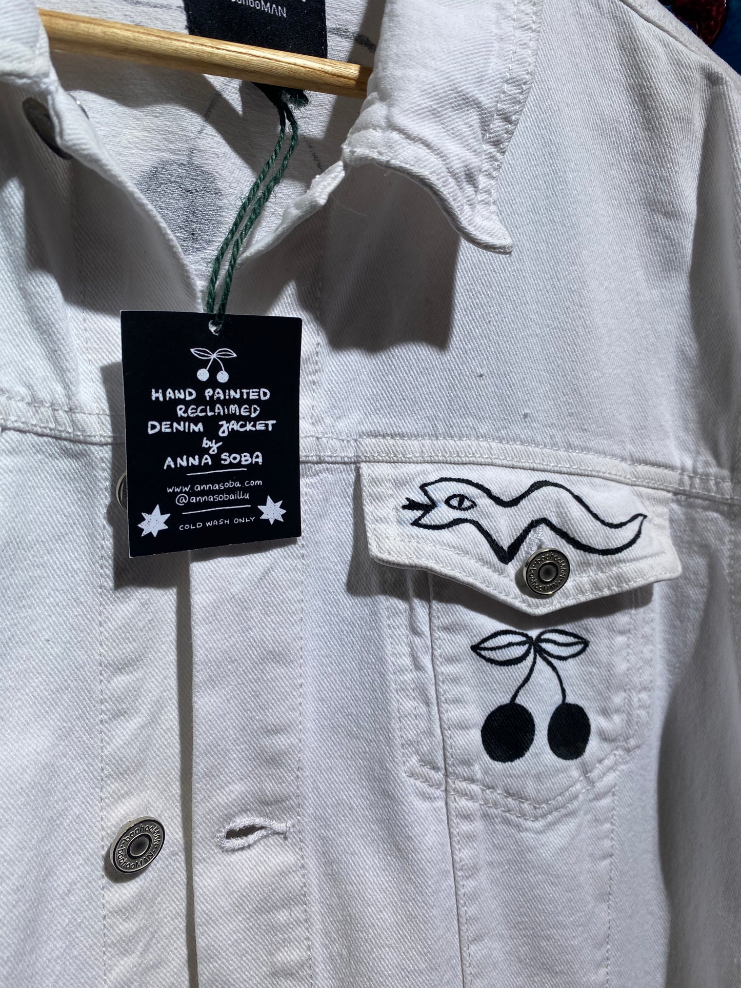 Reclaimed White Denim Jacket Hand Painted by Anna Soba