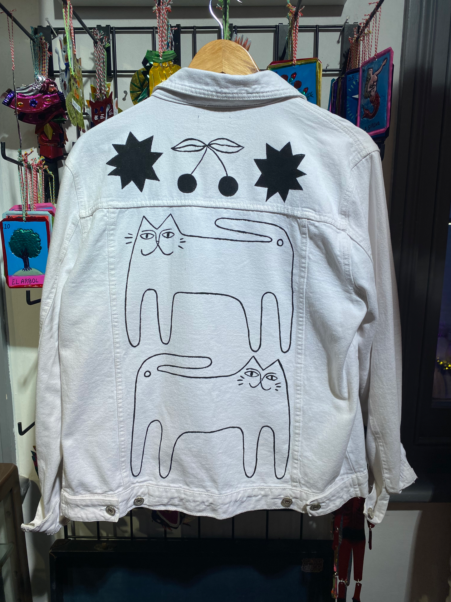 Reclaimed White Denim Jacket Hand Painted by Anna Soba