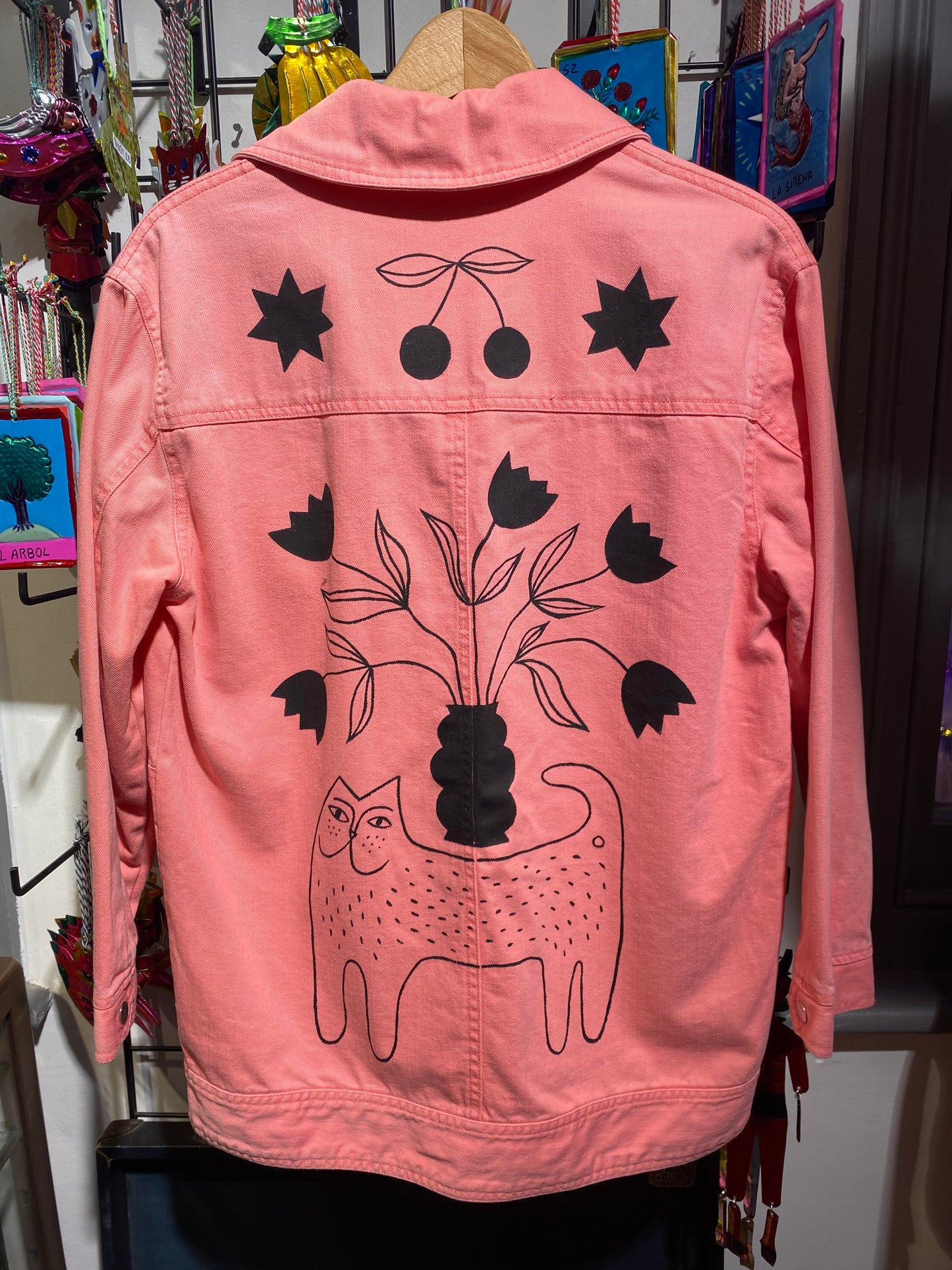 Illustration Reclaimed Pink Denim Jacket Hand Painted by Anna Soba