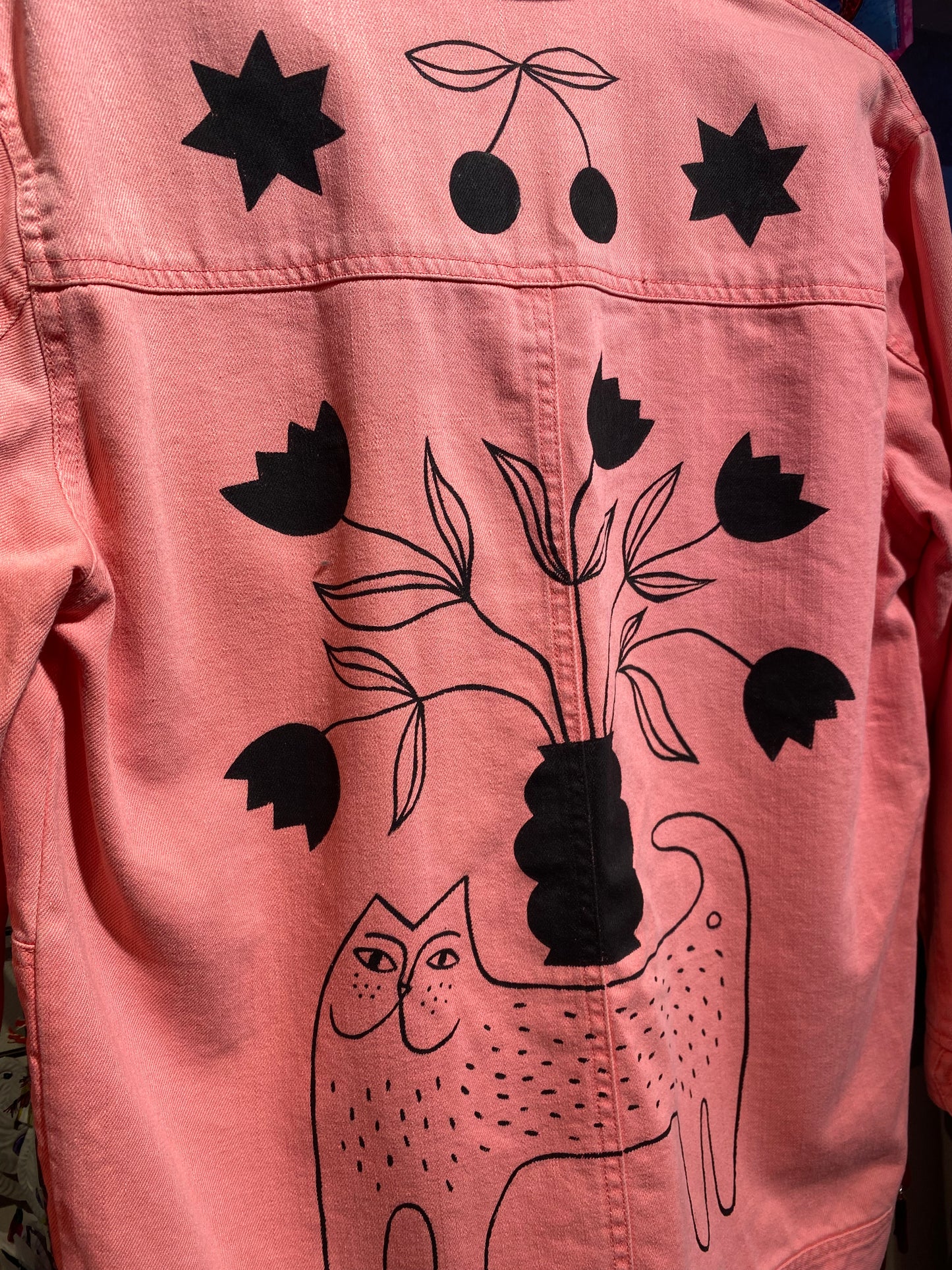 Illustration Reclaimed Pink Denim Jacket Hand Painted by Anna Soba