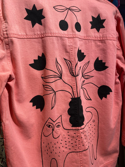 Illustration Reclaimed Pink Denim Jacket Hand Painted by Anna Soba