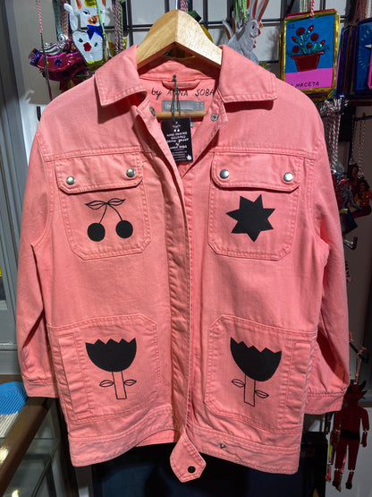 Illustration Reclaimed Pink Denim Jacket Hand Painted by Anna Soba