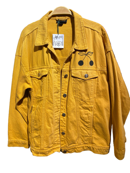 Illustration Reclaimed Mustard Yellow Denim Jacket Hand Painted by Anna Soba