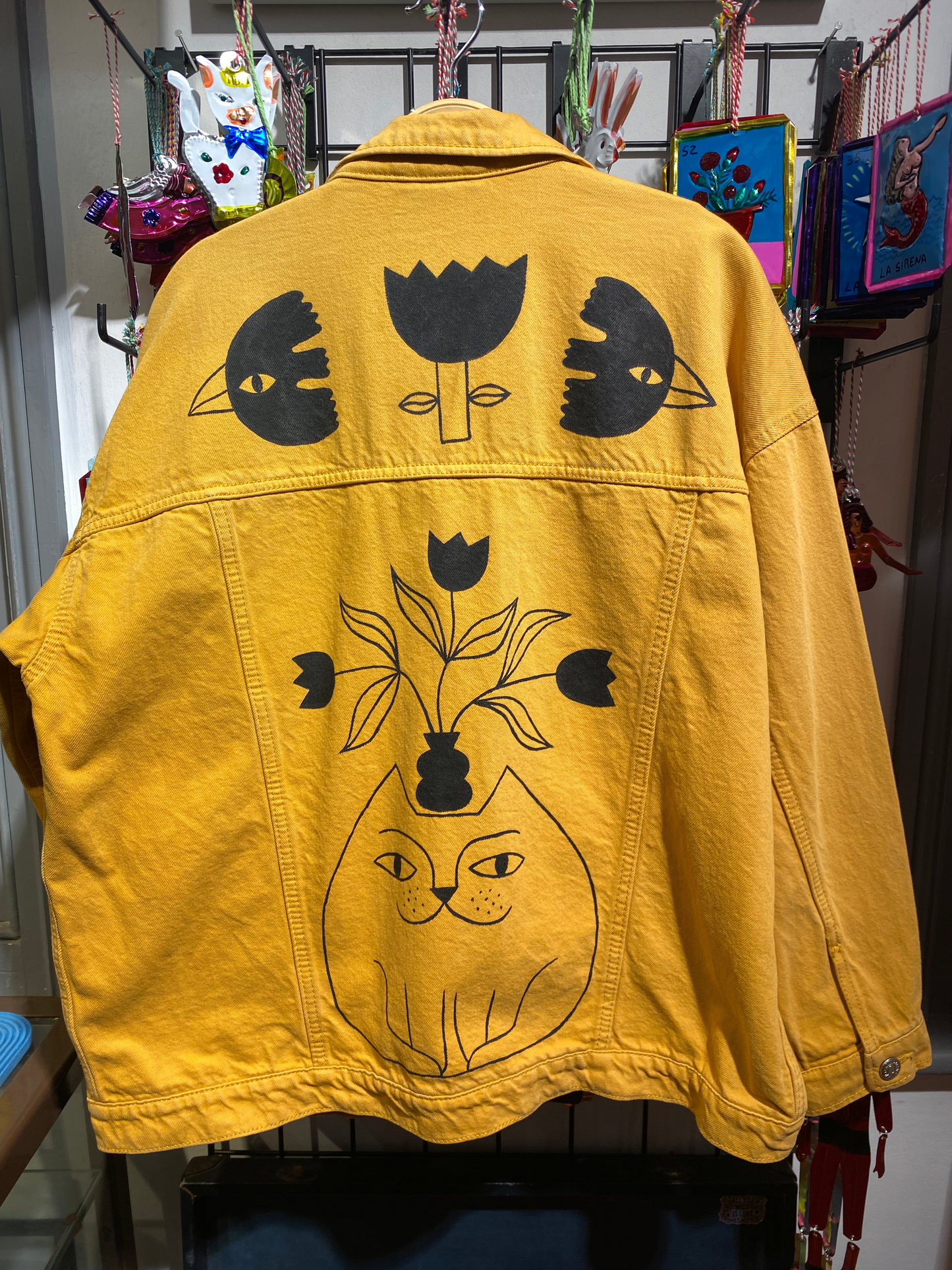Illustration Reclaimed Mustard Yellow Denim Jacket Hand Painted by Anna Soba
