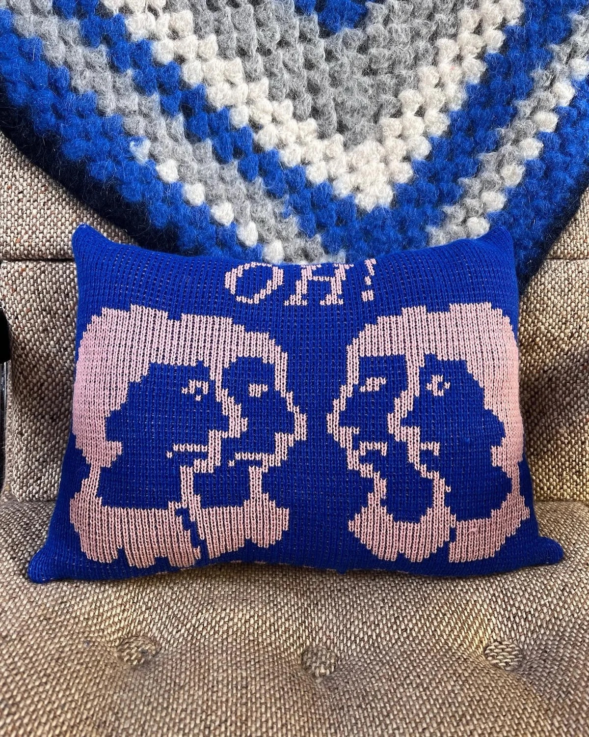 Oh! blue knitted Cushion by WhatMegKnits