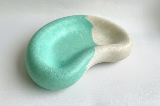 Bicolour turquoise / white concrete trinket dish by Onyx Studio