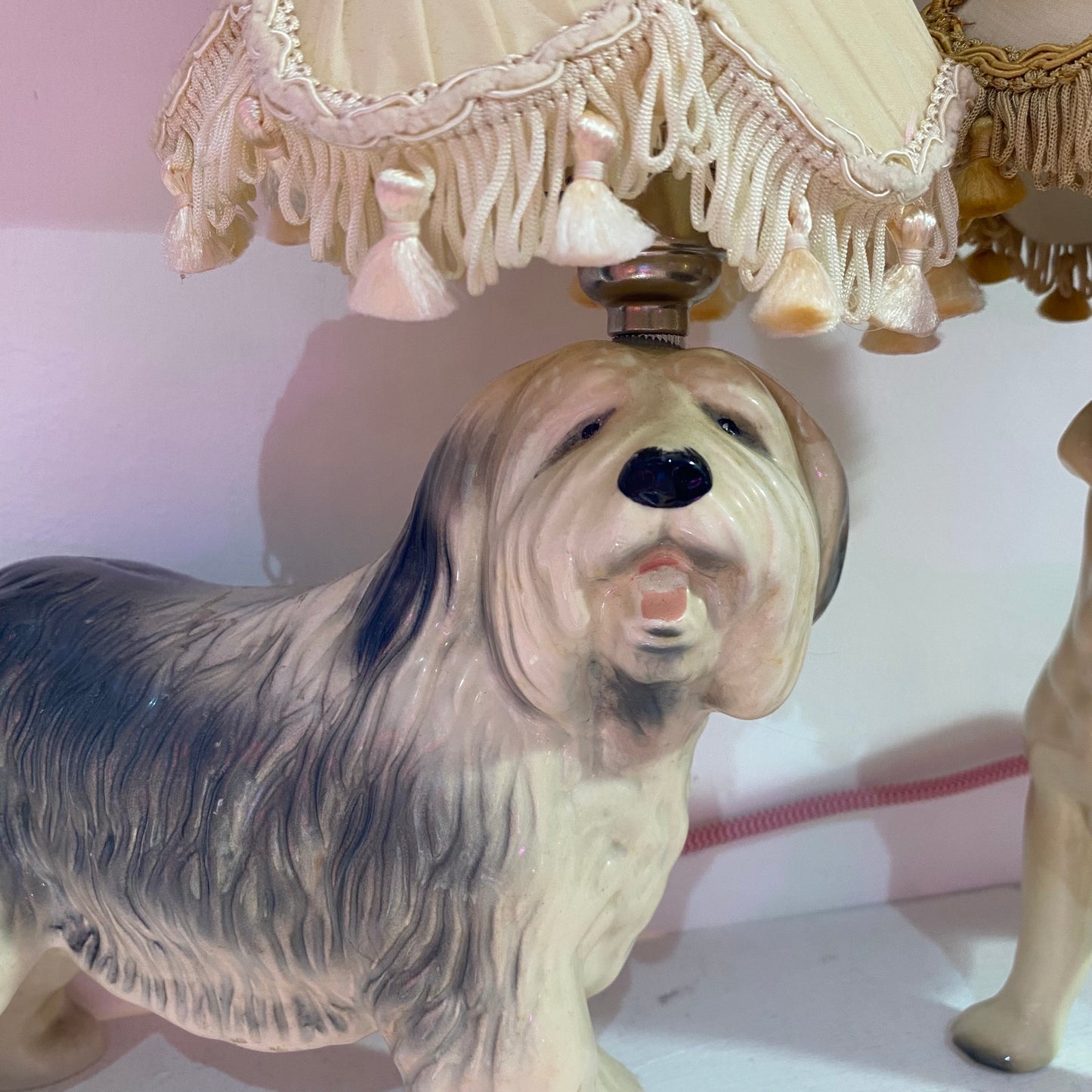 Vintage Long-Haired Dog Handmade Lamp by Lost and Foundry