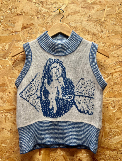 GREY/blue Cherub Love knitted Sweater by WhatMegKnits