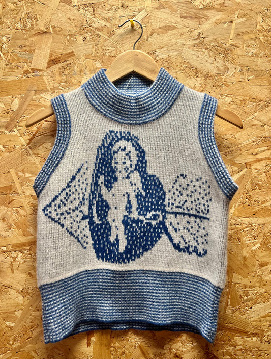 GREY/blue Cherub Love knitted Sweater by WhatMegKnits