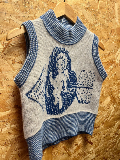 GREY/blue Cherub Love knitted Sweater by WhatMegKnits
