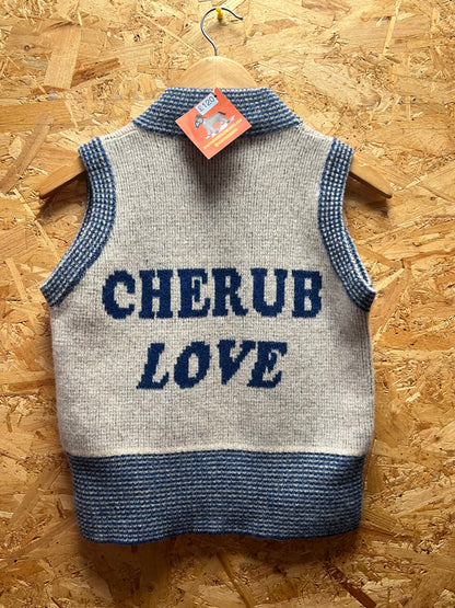GREY/blue Cherub Love knitted Sweater by WhatMegKnits