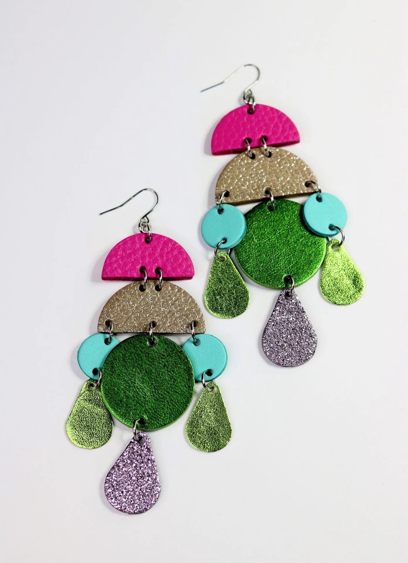 Green And Pink Sparkles Earrings By Hummingbird Archives