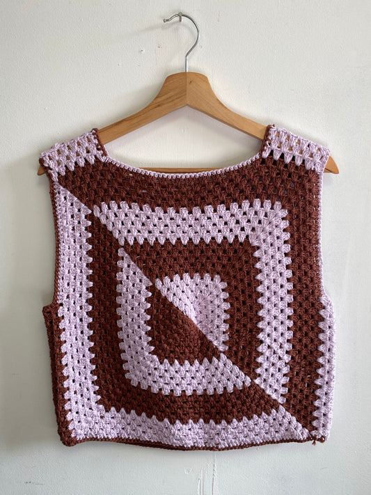 Handmade Brown n Lilac granny square crochet vest by HoleyCow