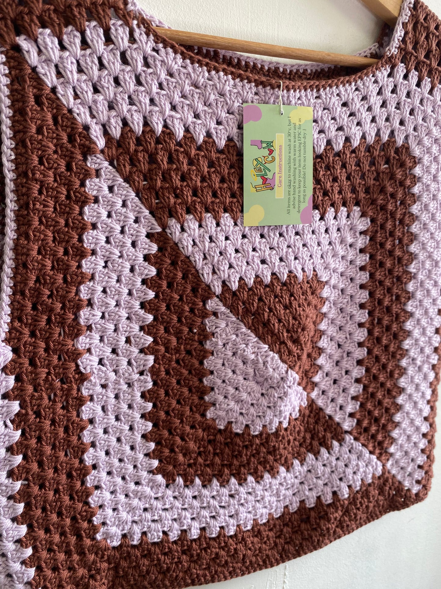 Handmade Brown n Lilac granny square crochet vest by HoleyCow