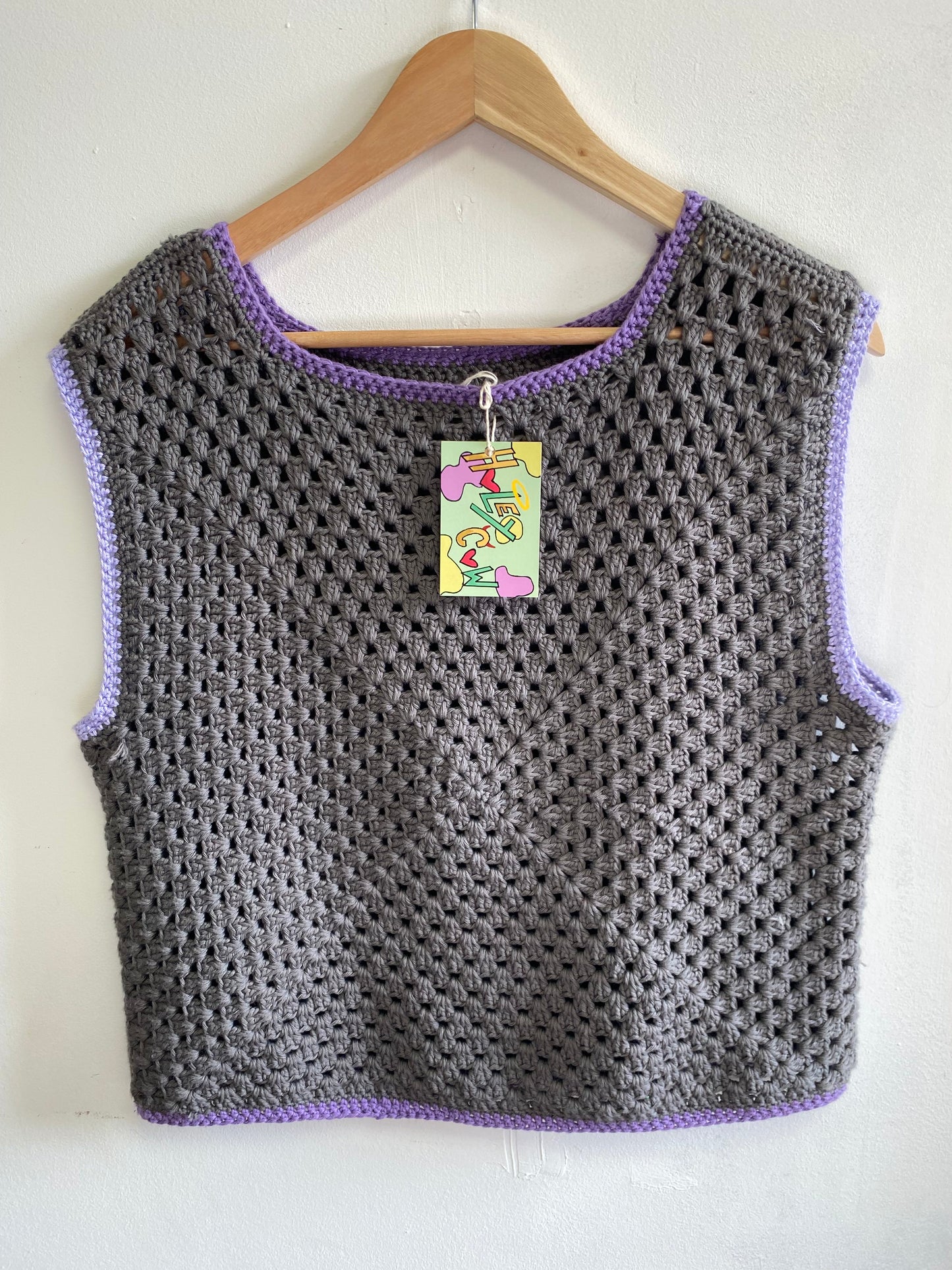 Handmade grey square crochet vest by HoleyCow