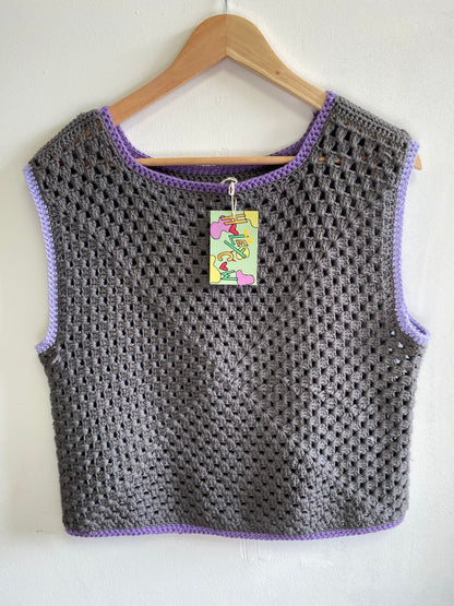 Handmade grey square crochet vest by HoleyCow