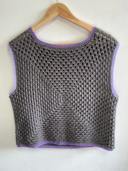 Handmade grey square crochet vest by HoleyCow
