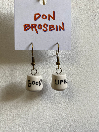 Good life handmade ceramic earrings by Don Brosbin