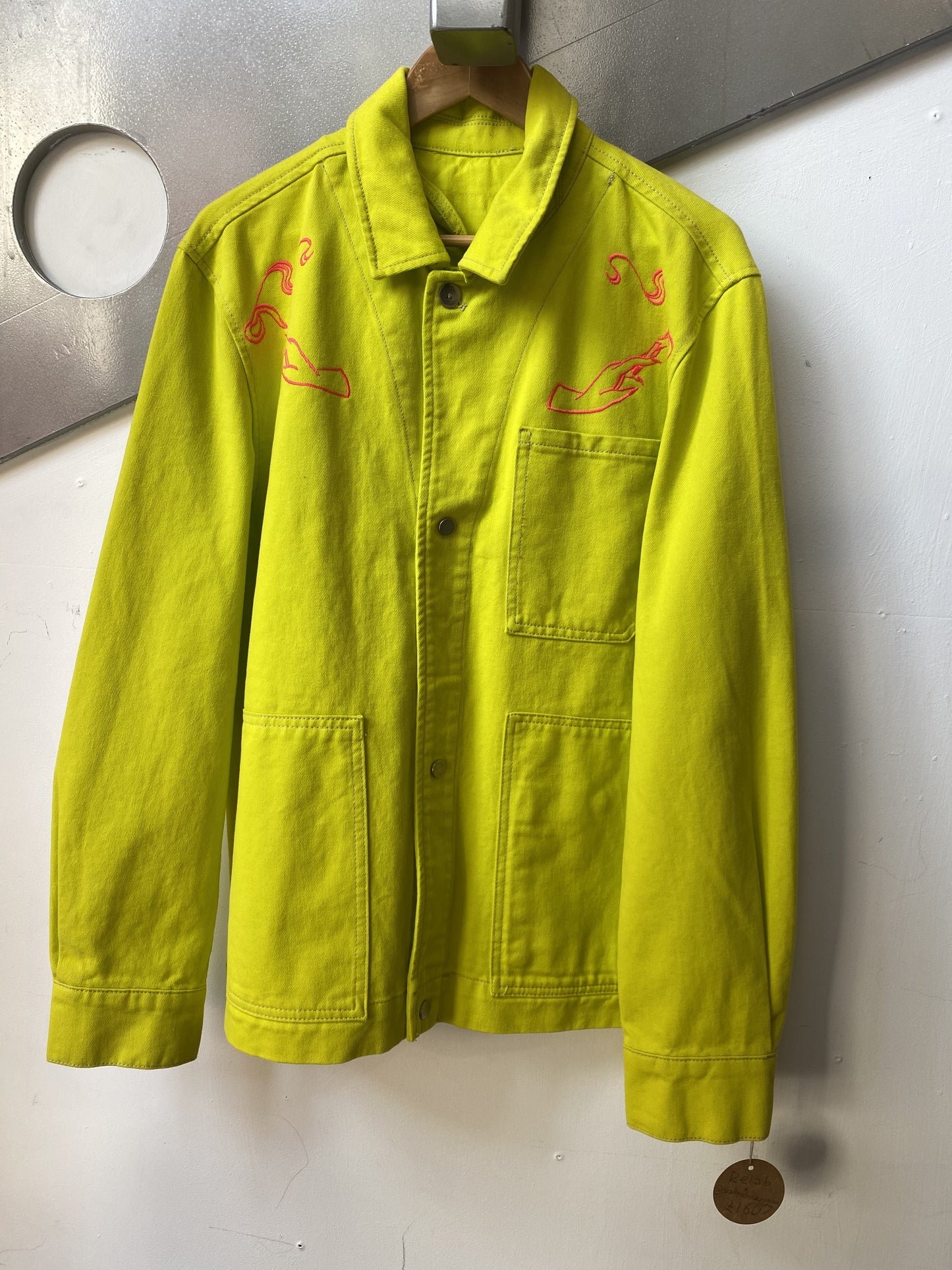 Please Wait Embroidered Vintage Neon Green Jacket by RELAB