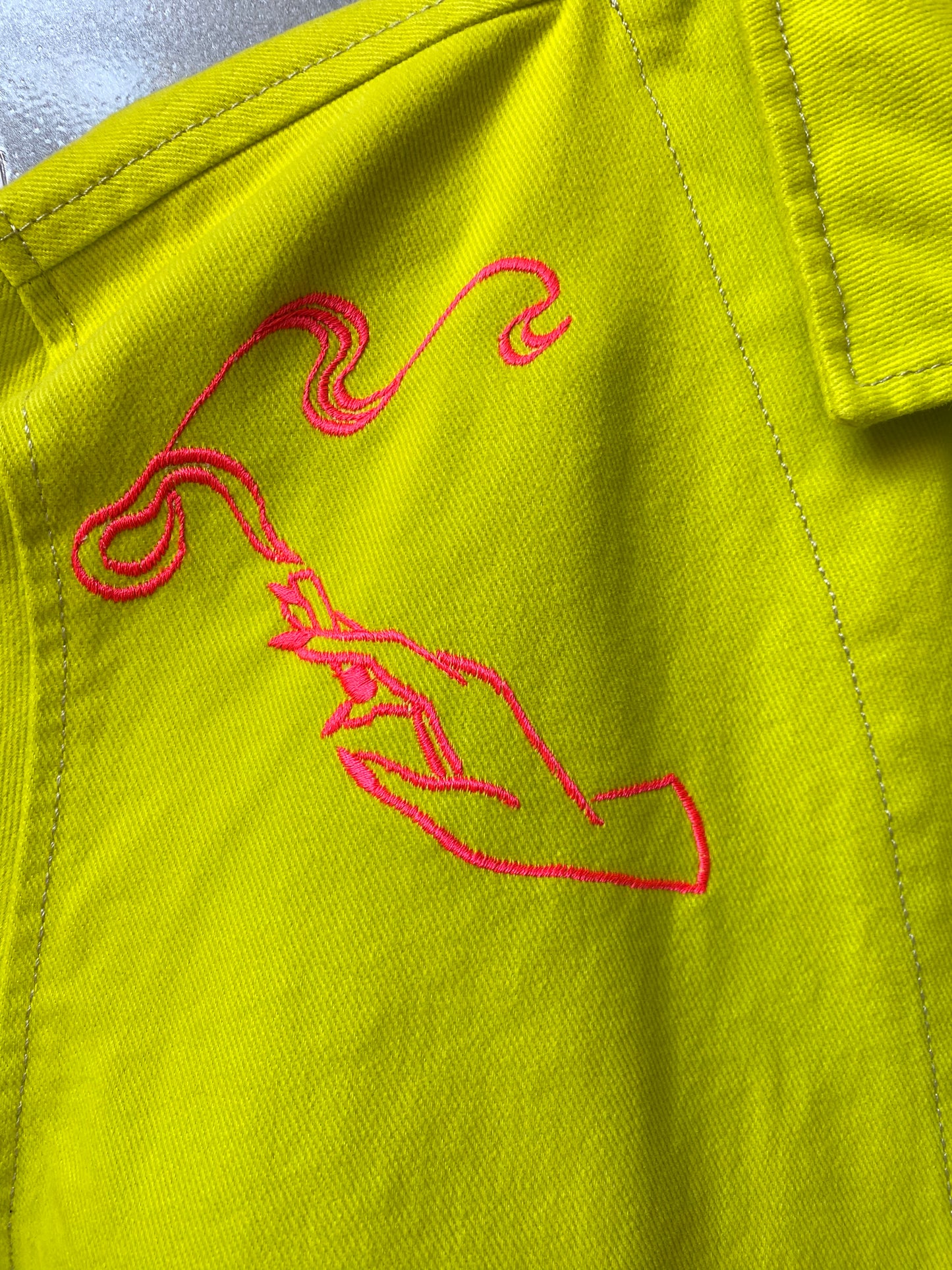 Please Wait Embroidered Vintage Neon Green Jacket by RELAB