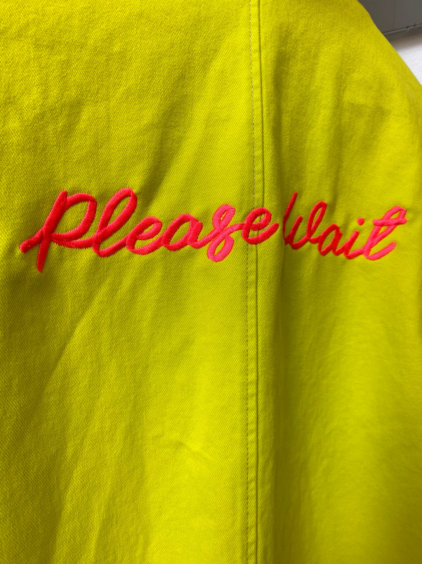 Please Wait Embroidered Vintage Neon Green Jacket by RELAB