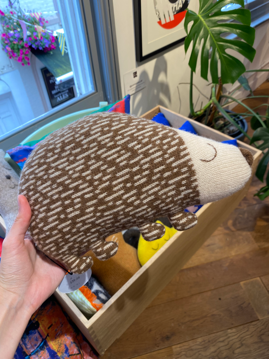 Spikey the Hedgehog Knitted Lambswool Soft Toy Plush by Sara Carr