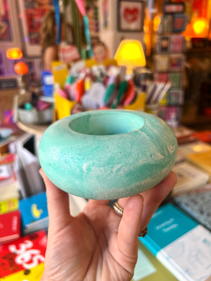 Handmade Turquoise Concrete Plant Pot / Candle Holder by ONYX Studio