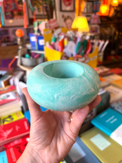 Handmade Turquoise Concrete Plant Pot / Candle Holder by ONYX Studio